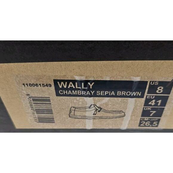 Hey Dude Wally Chambray Sepia Brown Slip On Lace Casual Comfort Shoe Men 8 New - Picture 6 of 16